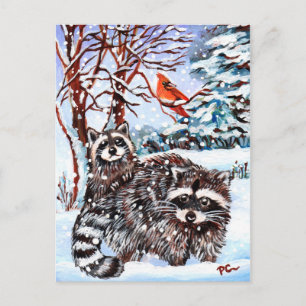 Raccoons in the Snow Postcard