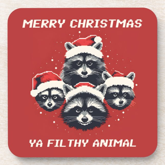 Raccoons Merry Christmas Ya filthy animal Coaster (Front)