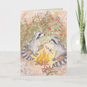 Raccoons Roasting Marshmallows Holiday Card