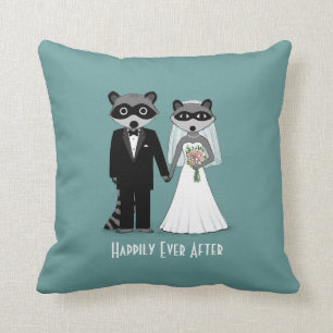 Raccoons Wedding Bride and Groom with Custom Text Cushion