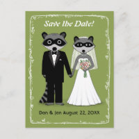 Raccoons Wedding Save the Date Green