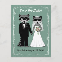Raccoons Wedding Save the Date Teal