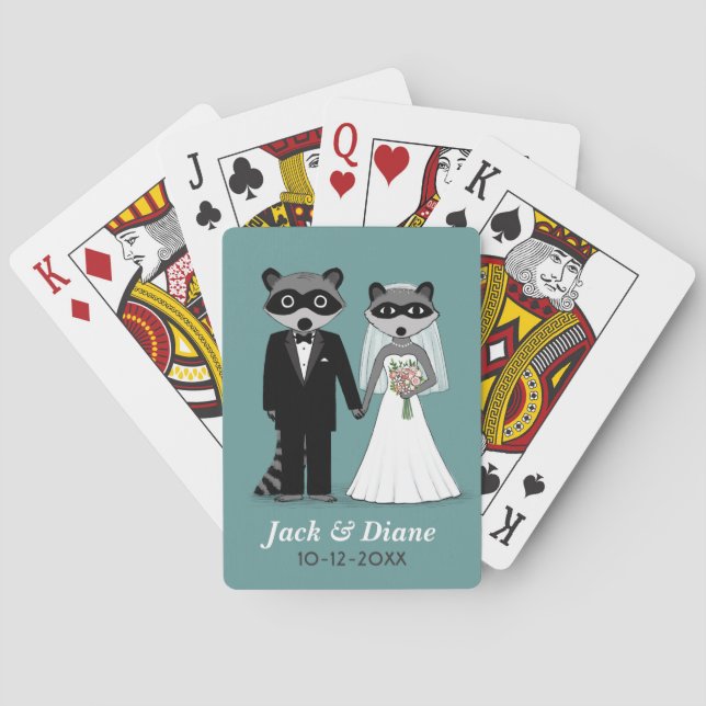 Raccoons Wedding with Custom Text Playing Cards (Back)