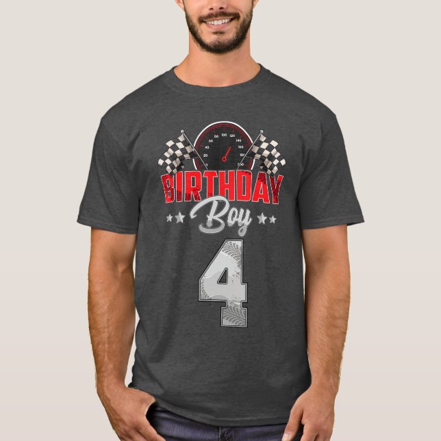 Race 4th Birthday Boy Party Racing 4 year old Pit  T-Shirt (Front)
