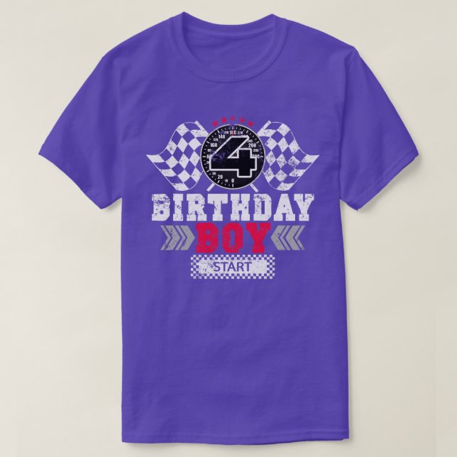 Race 4th Birthday Boy Party Racing Driver T-Shirt (Design Front)