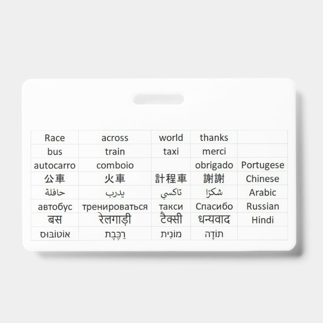 race across world ID badge (Front)