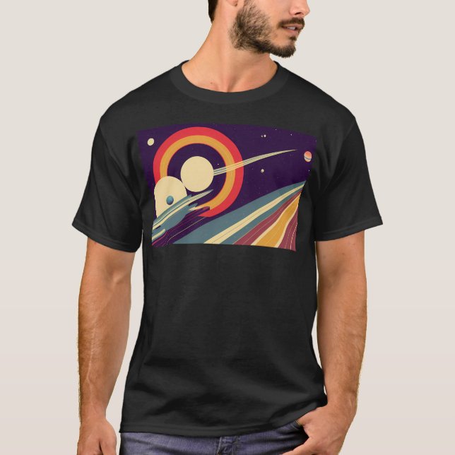 Race Around Saturn Vintage Travel Design T-Shirt (Front)