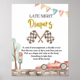 Race Baby Shower Late Night Diaper Sign