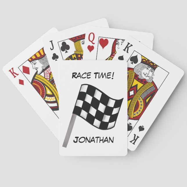 Race Black White Chequered Flag Name Personalised Playing Cards (Back)