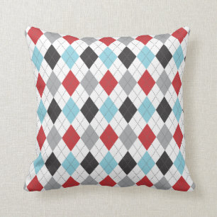 Race Blue Red Argyle Two Pattern Reversible Cushion