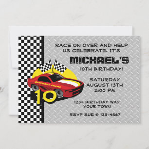 Race Car 10th Birthday Invitation