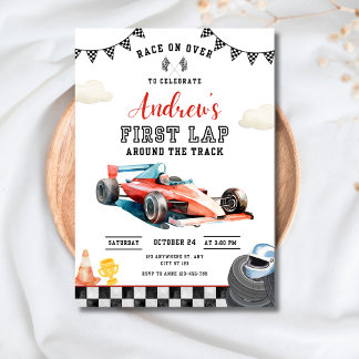 Race Car 1st Birthday Invitation, First Lap Racing Invitation