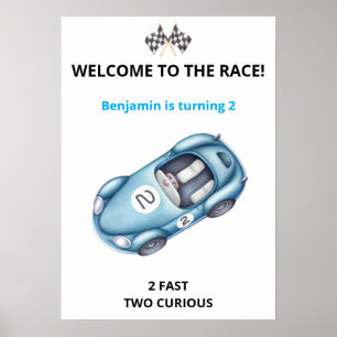 Race Car 2nd B-day Boy Personalised Party Poster