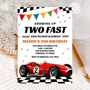 Race Car 2nd Birthday Growing Up Fast Invitation
