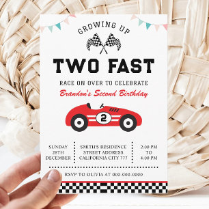 Race Car 2nd Birthday Two Fast Birthday Party Invitation