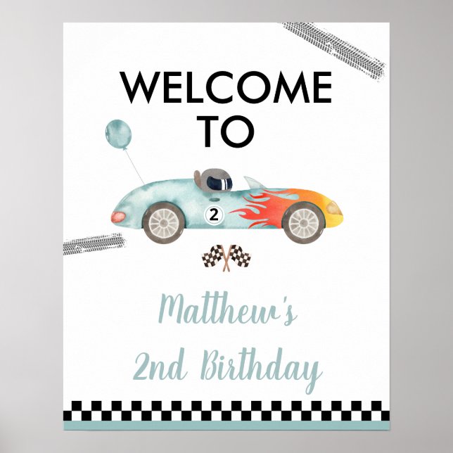 Race Car 2nd Birthday Welcome Sign (Front)