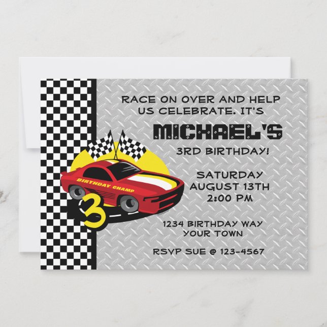 Race Car 3rd Birthday Party Invitation (Front)