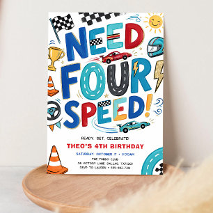 Race Car 4th Birthday Invitation