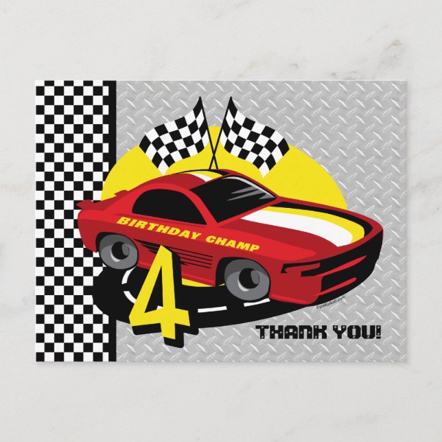 Race Car 4th Birthday Postcard (Front)