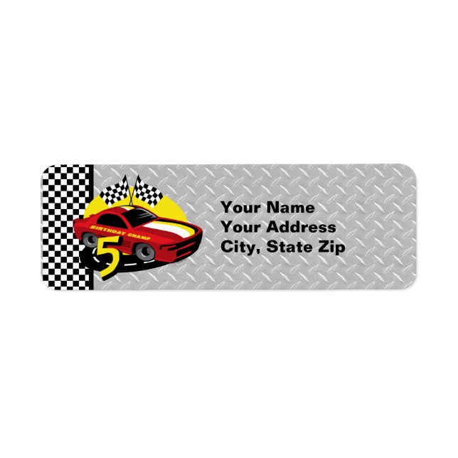 Race Car 5th Birthday Label Return Address Label (Front)