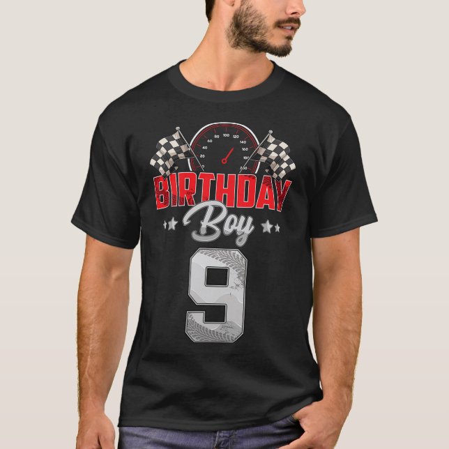 Race Car 9th Birthday Boy Party Racing 9 year old  T-Shirt (Front)
