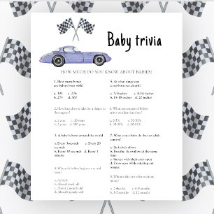 Race car baby shower Baby Trivia Game