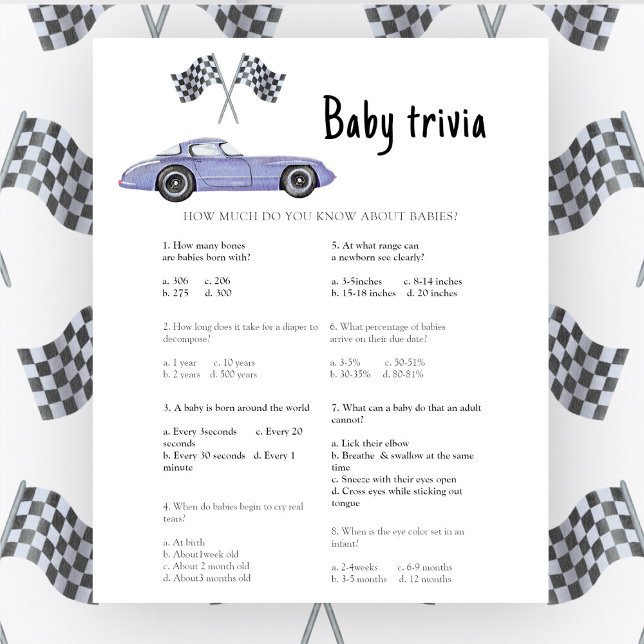 Race car baby shower Baby Trivia Game (Creator Uploaded)