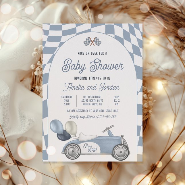 Race Car Baby Shower Boy Blue Race Car Shower Invitation (Creator Uploaded)