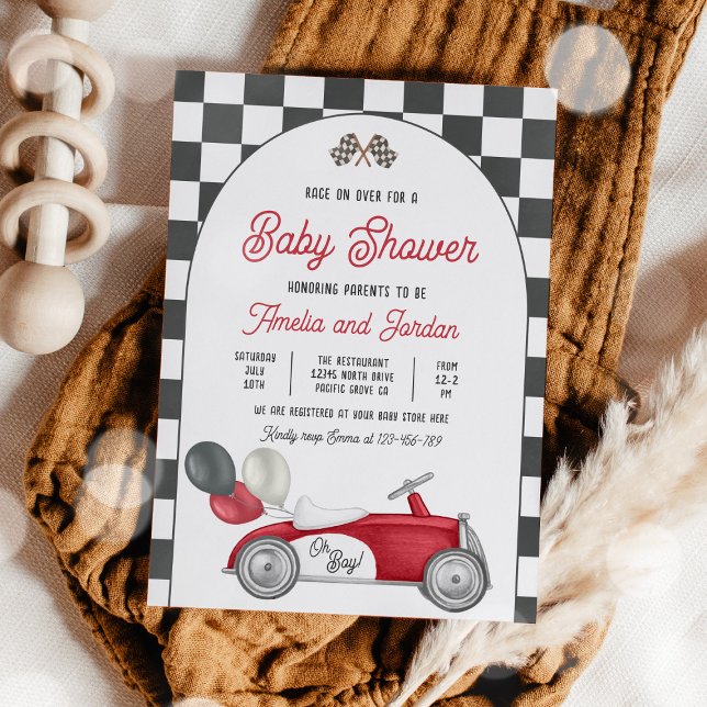 Race Car Baby Shower Boy Red Race Car Shower Invitation (Creator Uploaded)