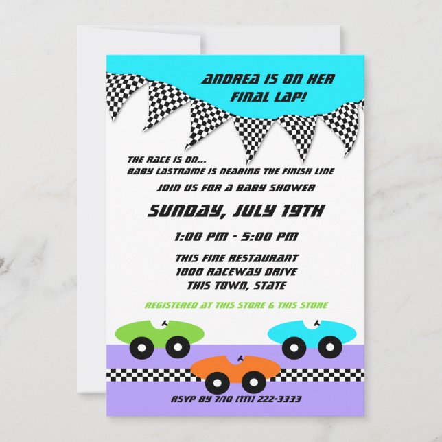 Race Car Baby Shower Invitation (Front)