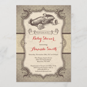 Race Car Baby Shower Invitation Vintage Retro