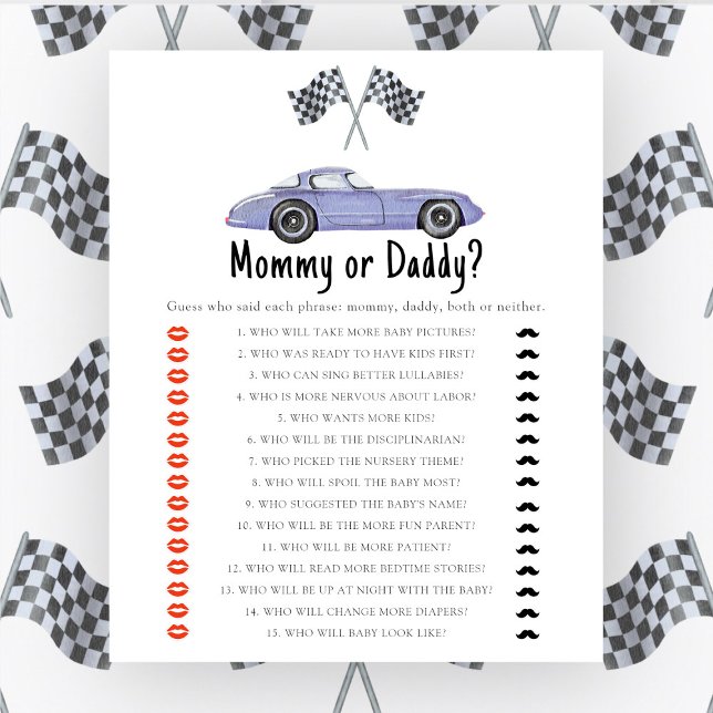 Race car baby shower - mummy or daddy game (Creator Uploaded)