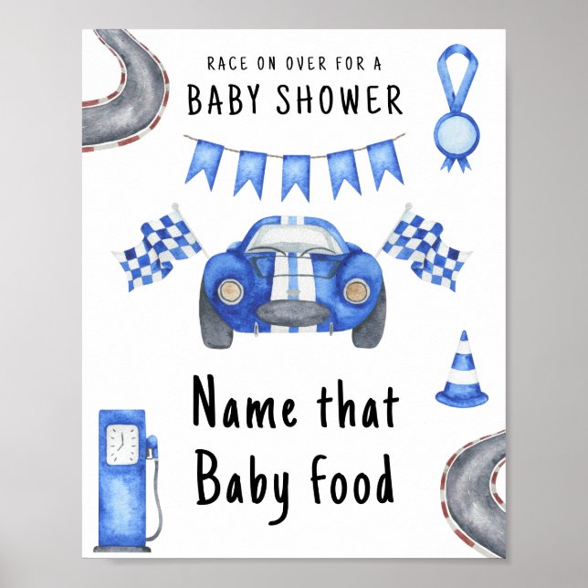 Race car baby shower Name that baby food Poster (Front)