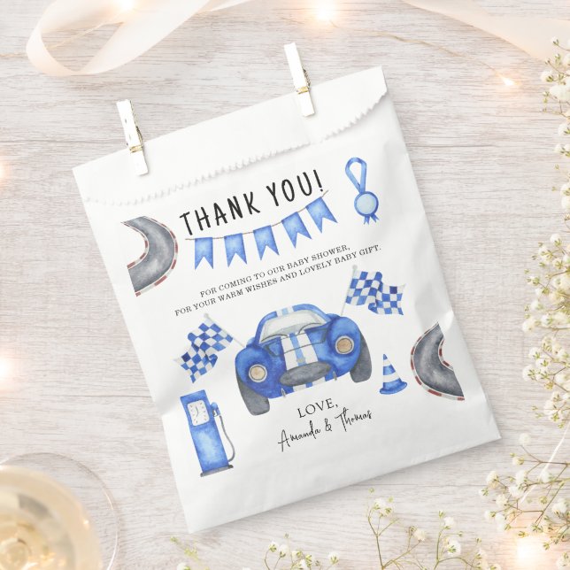 Race car Baby Shower - thank you Favour Bag (Clipped)