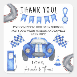 Race car Baby Shower - thank you Square Sticker