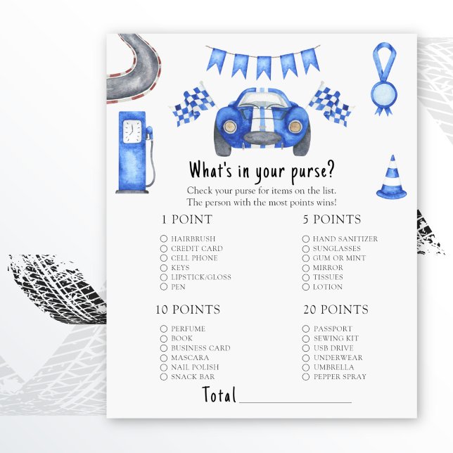 Race car baby shower Whats in your purse game (Creator Uploaded)