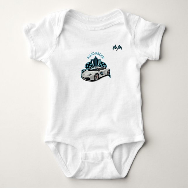Race car baby white bodysuit (Front)