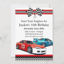 Race Car Birthday, 10th Birthday Invitation