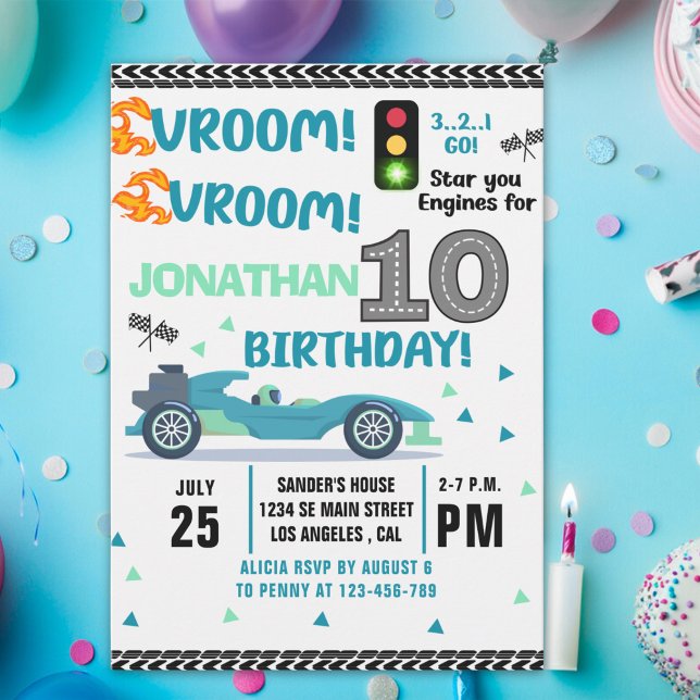 Race Car Birthday 10th - Boys Racin Party Invitation (Creator Uploaded)