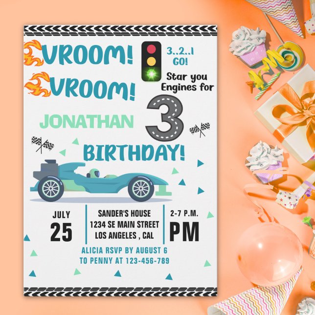 Race Car Birthday 3 - Boys Racin party Invitation (Creator Uploaded)