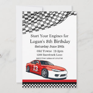 Race Car Birthday, 8th Birthday Invitation