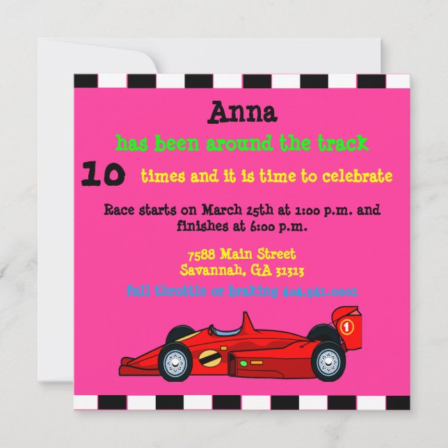 Race Car Birthday Announcement (Front)