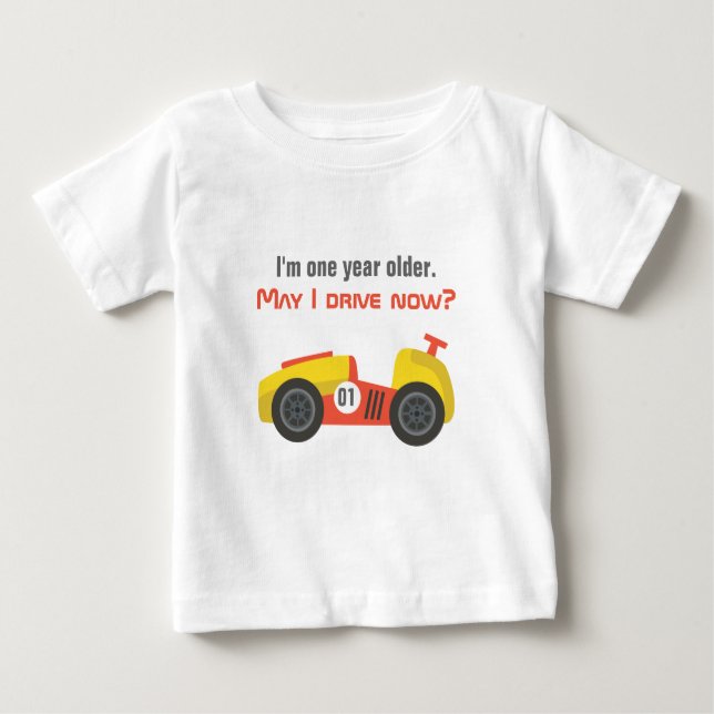 Race Car, Birthday Boy, Old enough to drive Baby T-Shirt (Front)