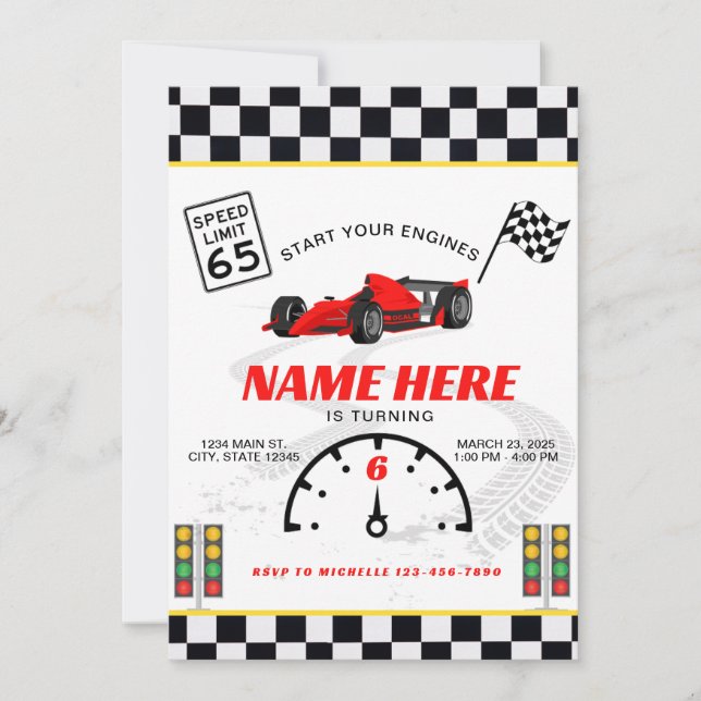 Race Car Birthday Invitation (Front)