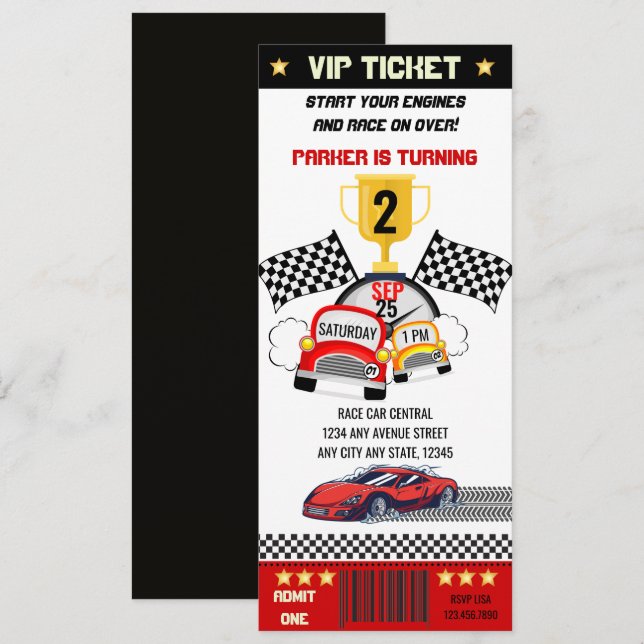  Race Car Birthday Invitation (Front/Back)