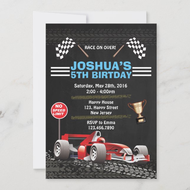 Race Car Birthday Invitation (Front)