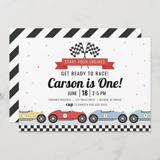 Race Car Birthday Invitation (Front/Back)