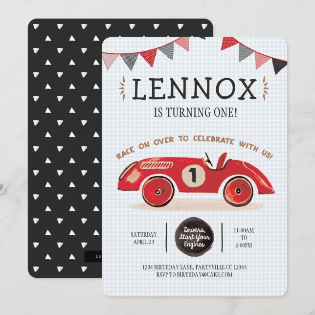 Race Car Birthday Invitation (Front/Back)