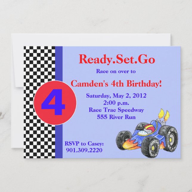 Race Car Birthday Invitation (Front)