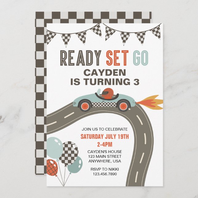 Race Car Birthday Invitation (Front/Back)